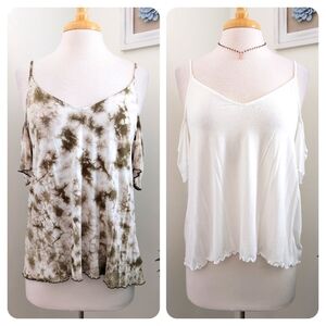 American Eagle Soft & Sexy Off The Shoulder Tank Top Bundle White Green Large